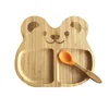 Baby Bamboo Bear Feeding dishes Bowl Spill Proof Stay Put Suction Divided Plate + Baby Spoon