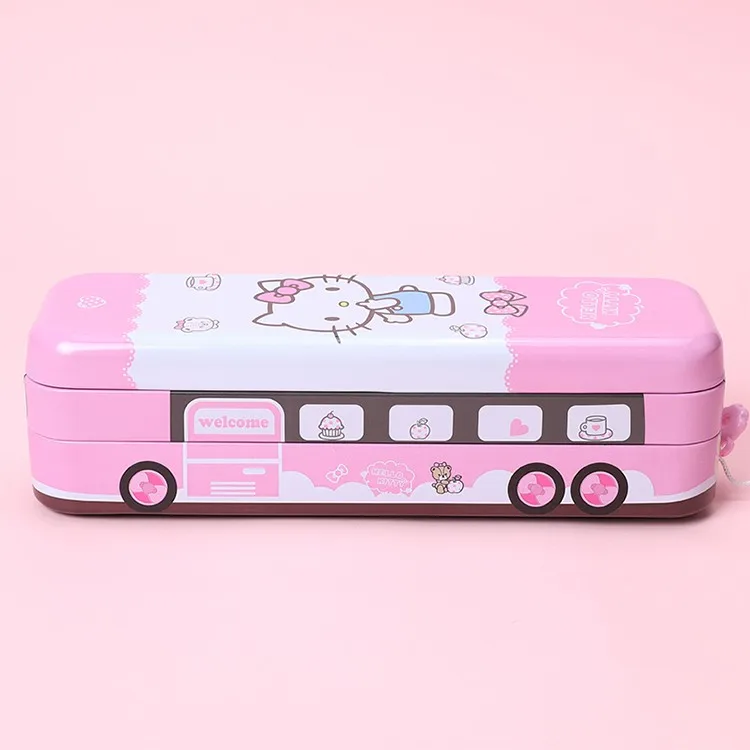 Topsthink Novelty Hello Kitty Bus Pen Box Cute Metal Moving Bus Custom