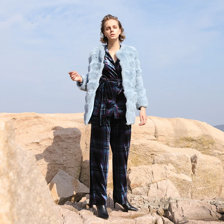 中国批发优质天然真正的雷克斯兔子毛皮大衣为妇女豪华真正的毛皮大衣