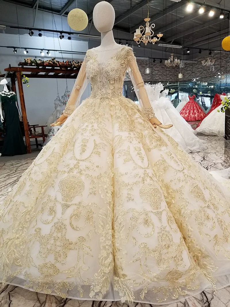 Used Long Sleeve Fat size Royal Yellow Wedding Gown in Guangzhou