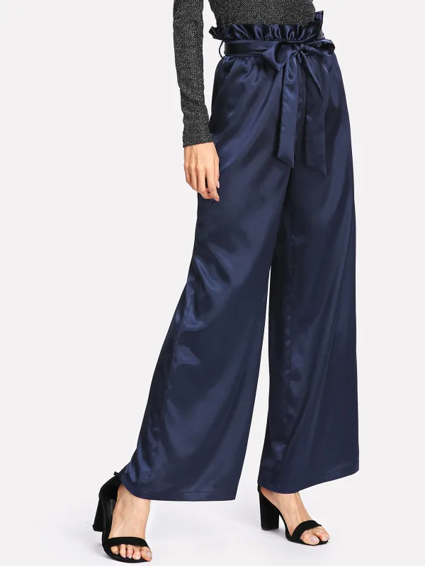 Pantalones Palazzo De Satén Para Mujer,Pantalón Azul Marino,Talla  Grande,Cinturón Suelto,Con Volantes,Reflectantes,De Cintura Alta - Buy Pantalones  Palazzo,Pantalones Palazzo Para Mujer,Pantalones Palazzo De Cintura Alta  Product on Alibaba.com
