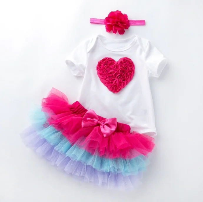 
Fluffy tutu New 0-2 Years Old Baby Holiday Cotton Short-Sleeve Six-Layer Gauze Skirt Suits Girls Colorful Tutus 