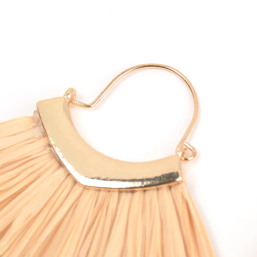 2019 New Handmade Bohemian Gold Hoop Lafite Grass Multi Tassel Drop Earring