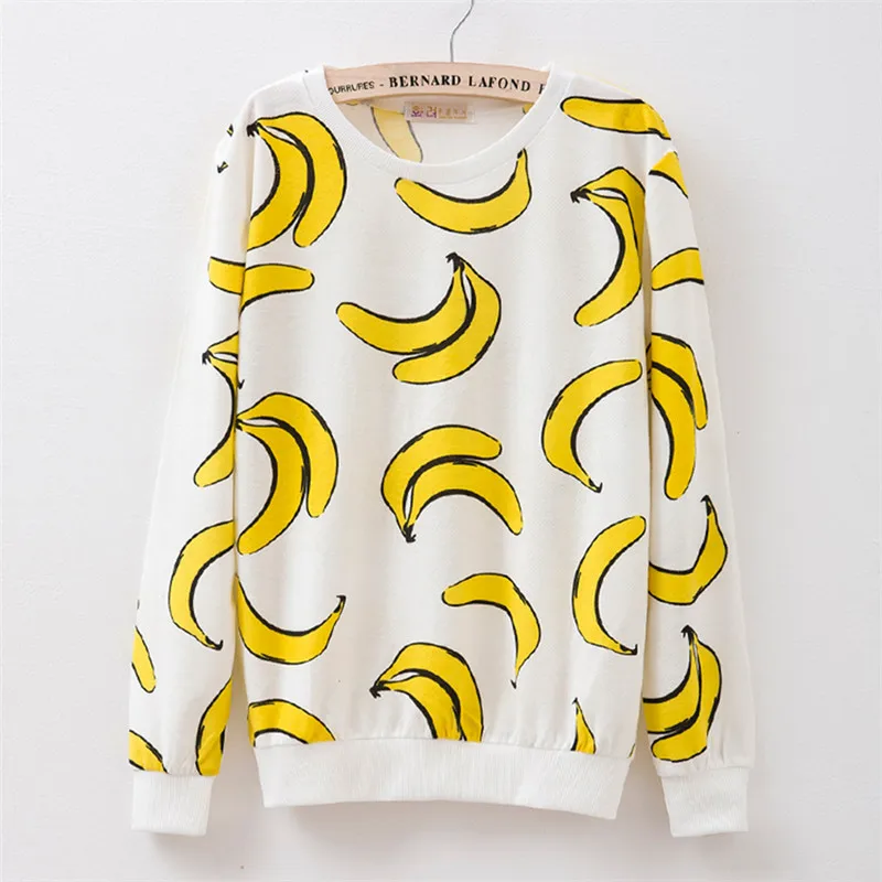 New 2016 autumn style Hoodies women Banana print women s o neck tracksuits Hoodies harajuku women