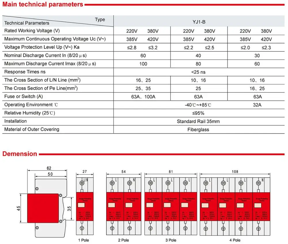 100KA SPD OBO Surge Protective Device 1P 2P 3P 4P 220V 380V 140V 275V 385V 420V 440V Class 2 Type 2 T2 100KA Surge Protector