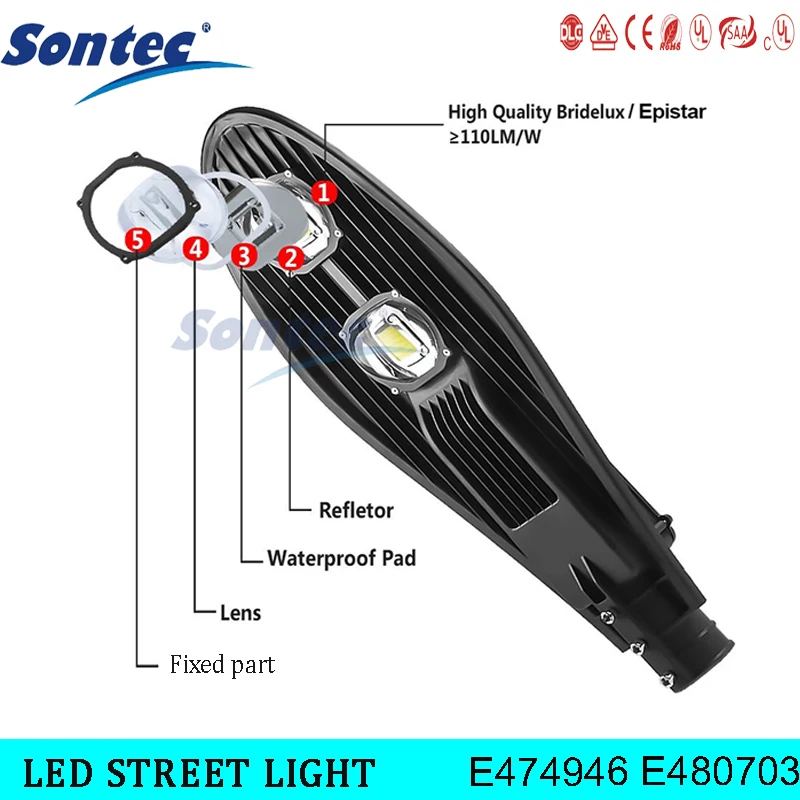 Sontec UL DLC High quality Aluminum lamp body 40w led street lights outdoor