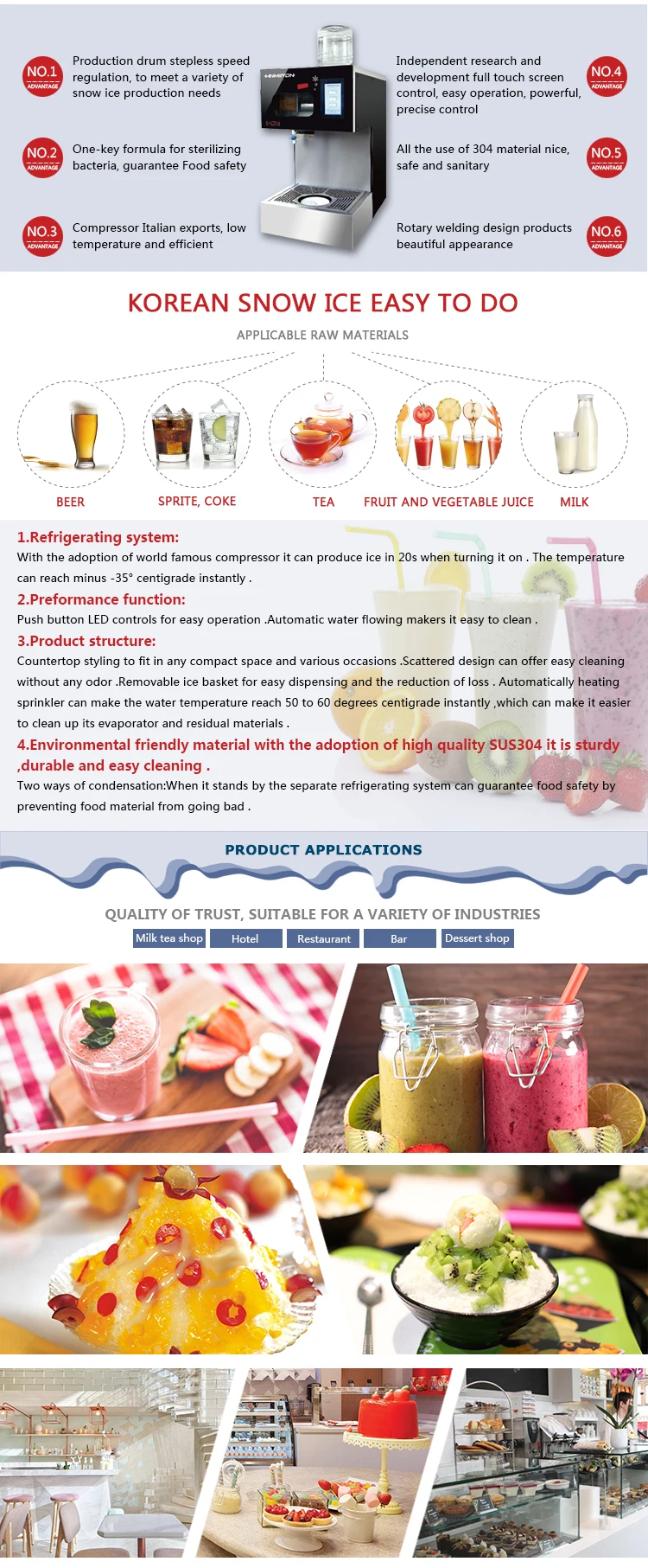 Korean Shaved Ice Machine Bingsu Machine With 200kg Daily Output