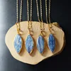 WT-N576 Wholesale Natural blue kyanite cabochon stone necklace in gold plated