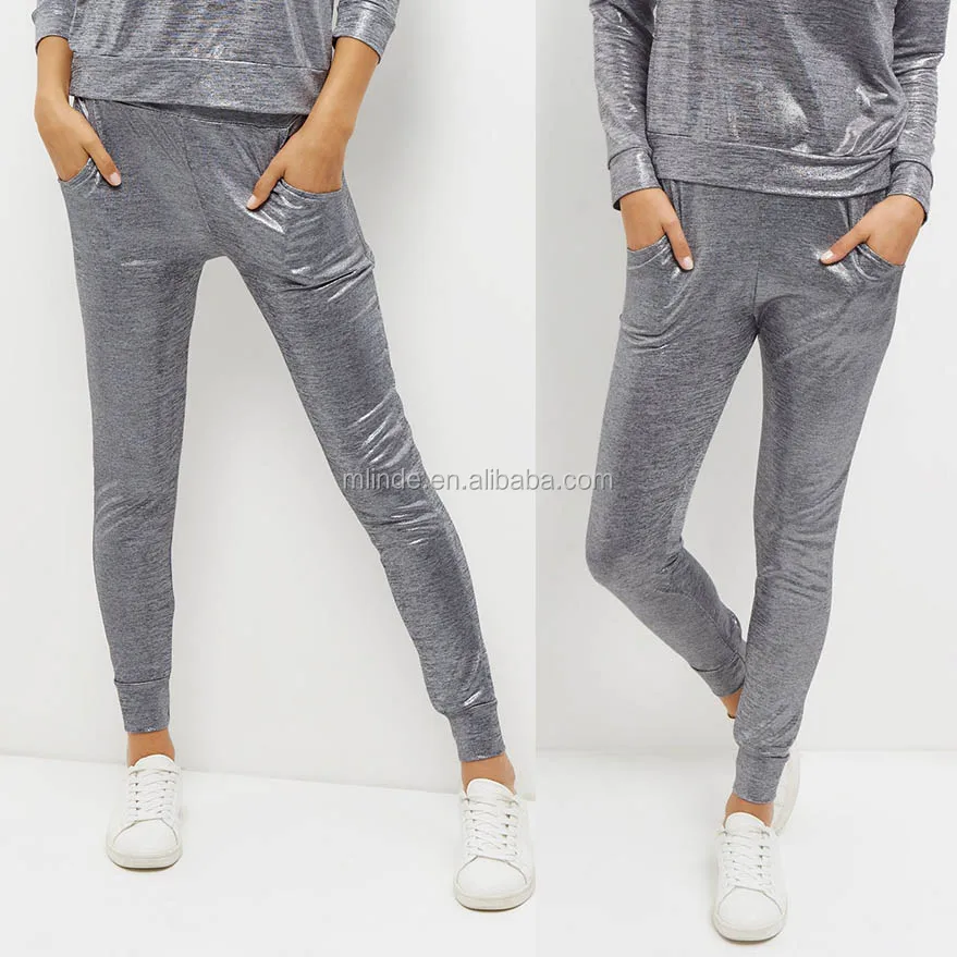 metallic silver joggers