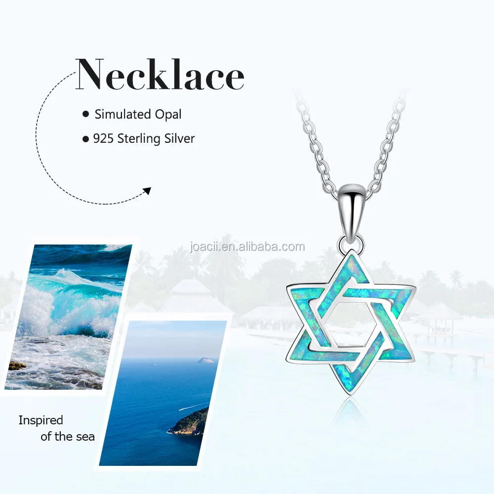 Ocean Blue Opal Stone Star Shape Pendant 925 Sterling Silver Necklace Jewelry With Joalheria
