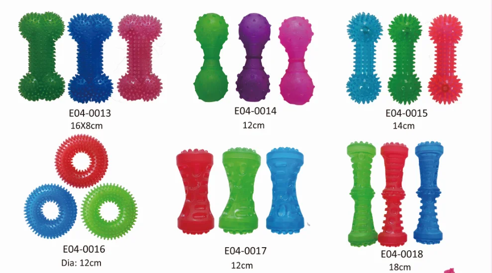 Mix Color Durable Spikey Dumbbell Bone Ball Donut Shaped Kong Tpr Dog