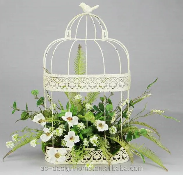 Cream Green Dogwood Arrangement In Wall Iron Birdcage Buy