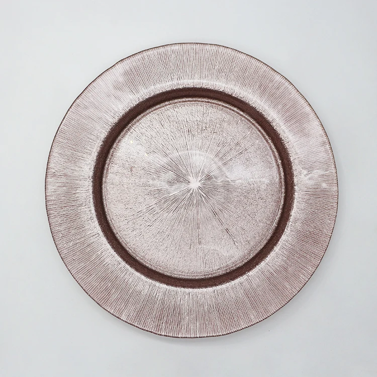 customized 13inche wedding gold rim glass charger plate