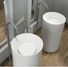 Round standing solid surface basin modern bathroom sink,white artificial stone pedestal sink.