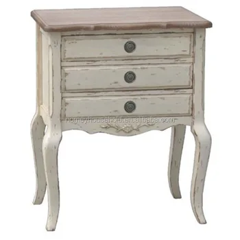French Style White Painting 3 Drawer Chest Cabinet Antique