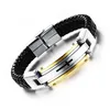 Fashion men jewelry solid stainless steel cross braided leather bracelet
