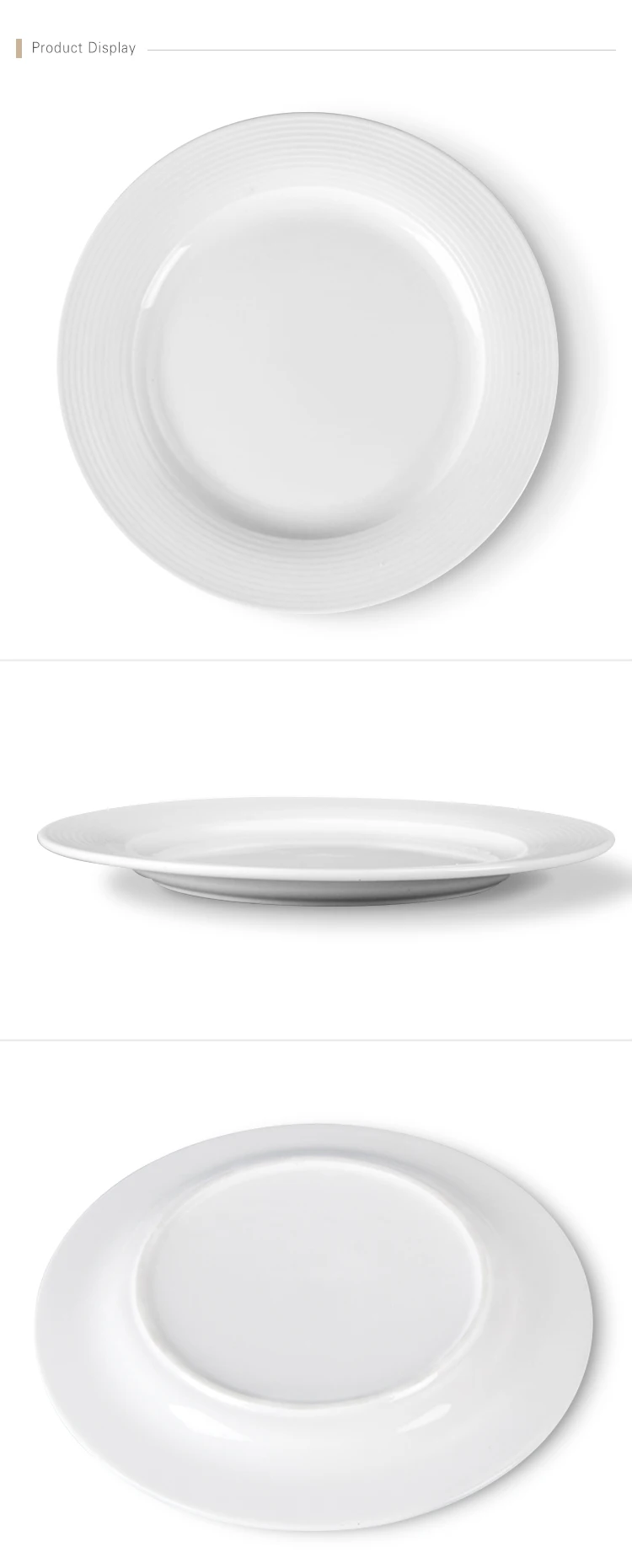 Western Style Durable Club Plates Sets Dinnerware, Moden Crockery Ceramic Plate Round, Wholesale Oven Safe Catering White Plate%
