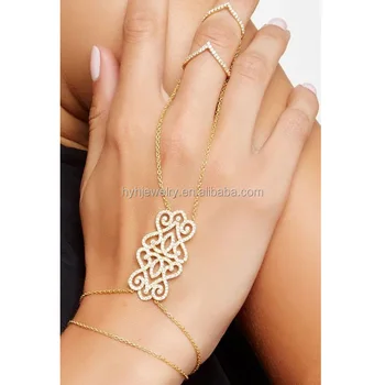Trendy Style Vintage Gold Bracelet Hand Chain Attached Ring Trendy Style Vintage Gold Bracelet Hand Chain Attached Ring