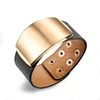 Wholesale2018 new item Wholesale Market Women Engraved Wide black Leather band alloy plating gold adjustable Wrist Cuff Bracelet