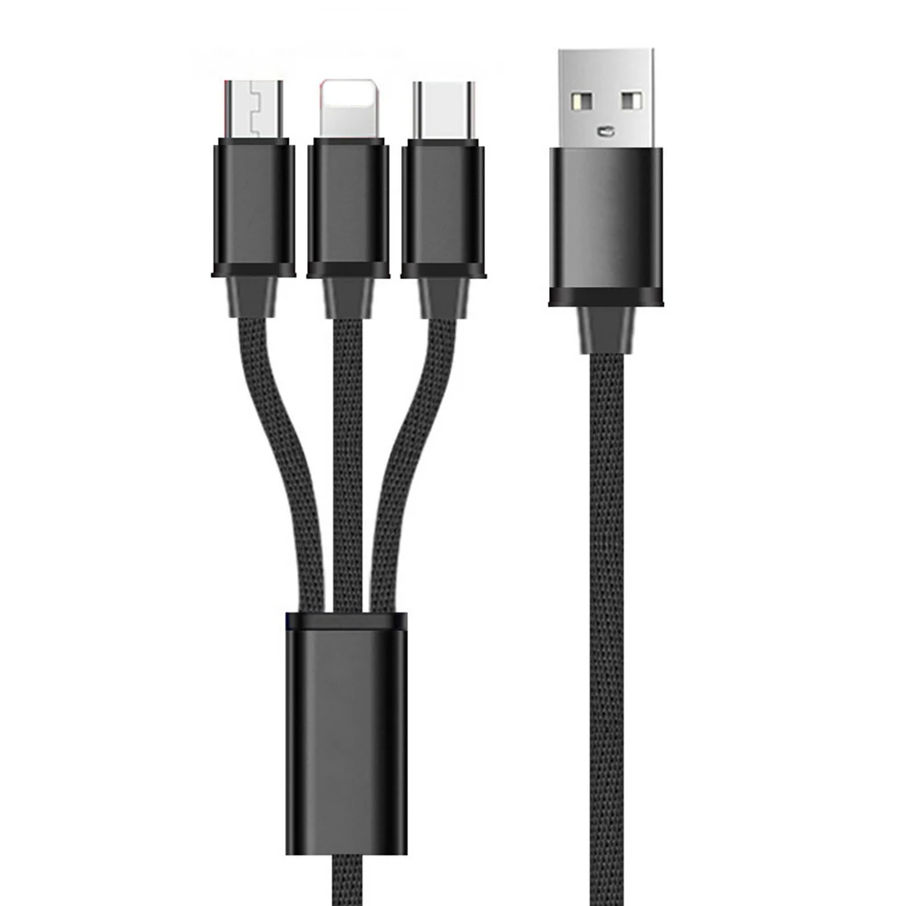 3a Fast Charging Multi Usb Cable 3 In 1 Aluminium Extension Cable8pin Micro Usb And Type C 