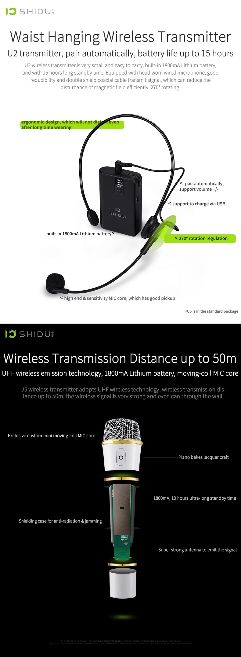 Shidu S92 Voice Amplifier Wireless Microphone Speaker With Two Mic For