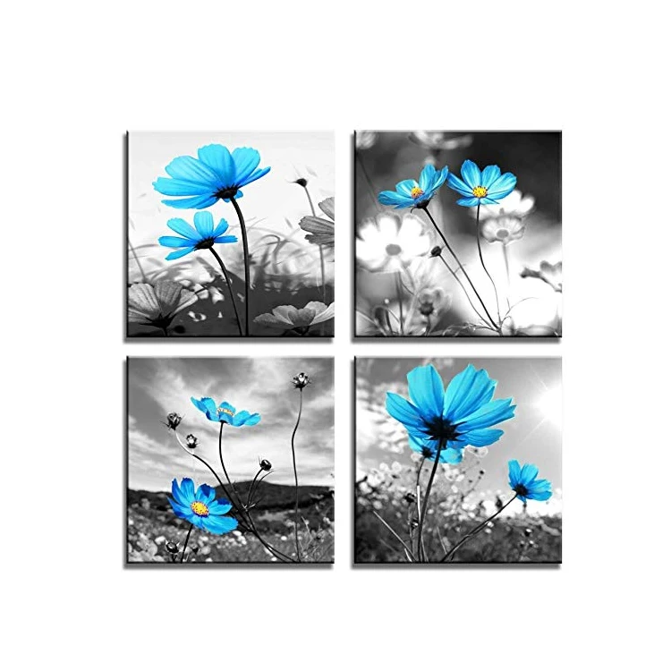 30 5 30 5 Cm 4 Pieces Set Of Modern Black White Blue Flowers Still Life Prints Canvas Wall Art For Bedroom Buy Wall Art Decor Prints Wall Art Canvas Wall Art For Bedroom