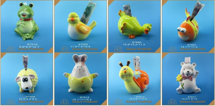 Custom  ceramic money storage box money bank with cute snail design giftware bird shape and other animal figurine