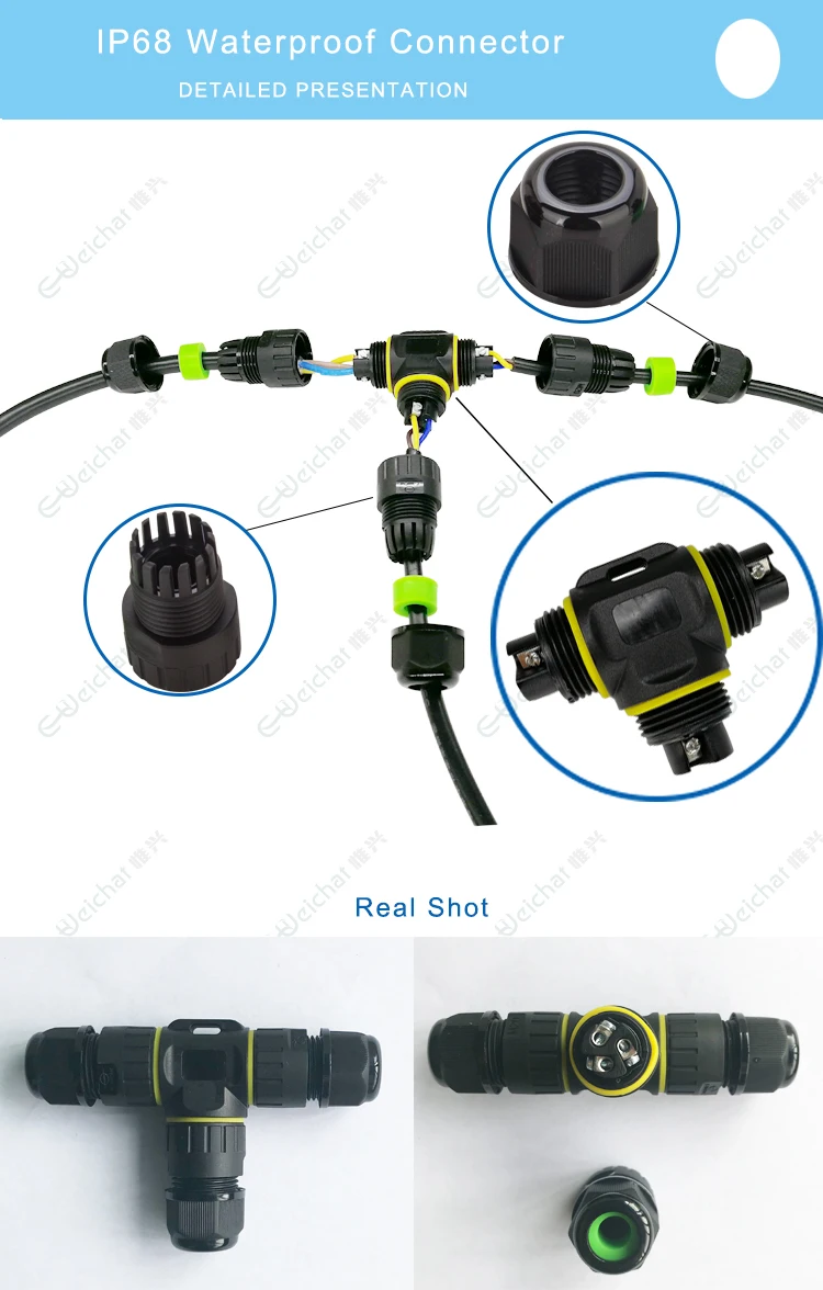 Quick Connect 3 Pin 4 Pin Electrical Power Ip68 Waterproof T Shape