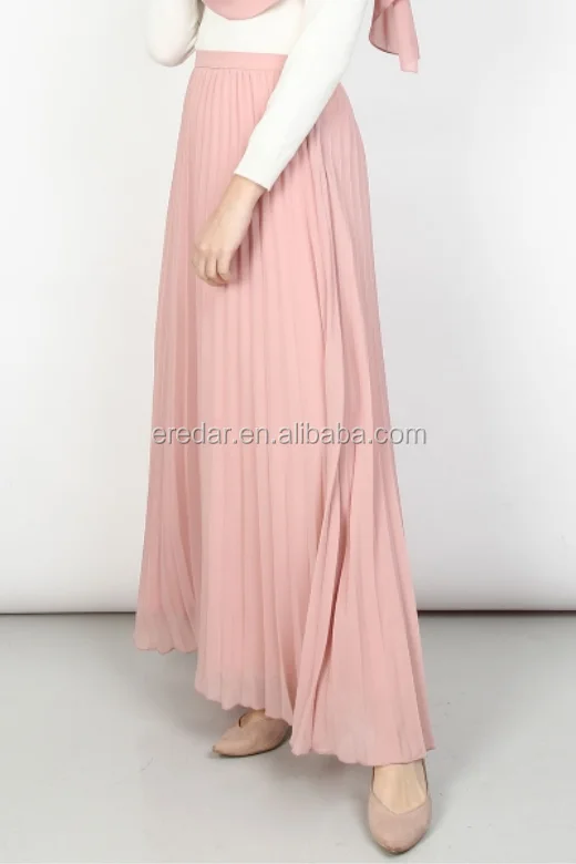pink long pleated skirt