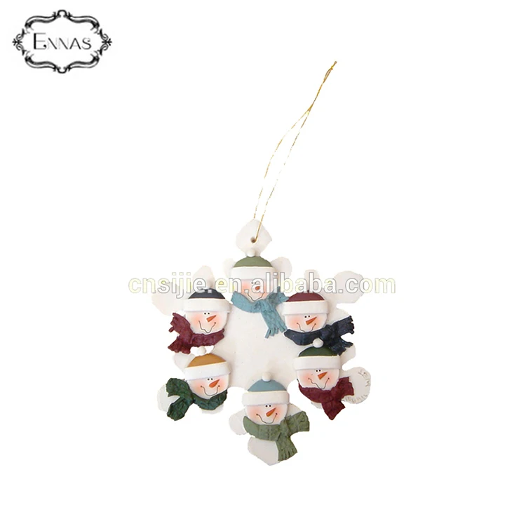Christmas decoration of resin 5 snowmen head on snowflake ornament