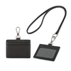 leather horizontal lanyard name tag card id cards holder with neck strap