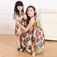 Clothes for mother and daughter summer 2015 family fashion chiffon skirt one piece dress fashion personality