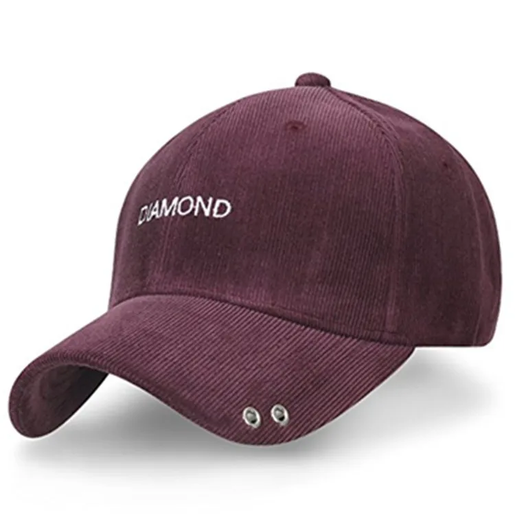 Wholesale Corduroy Dad Hat Embroidery Two Metal Eyelet Holes 6 Panel