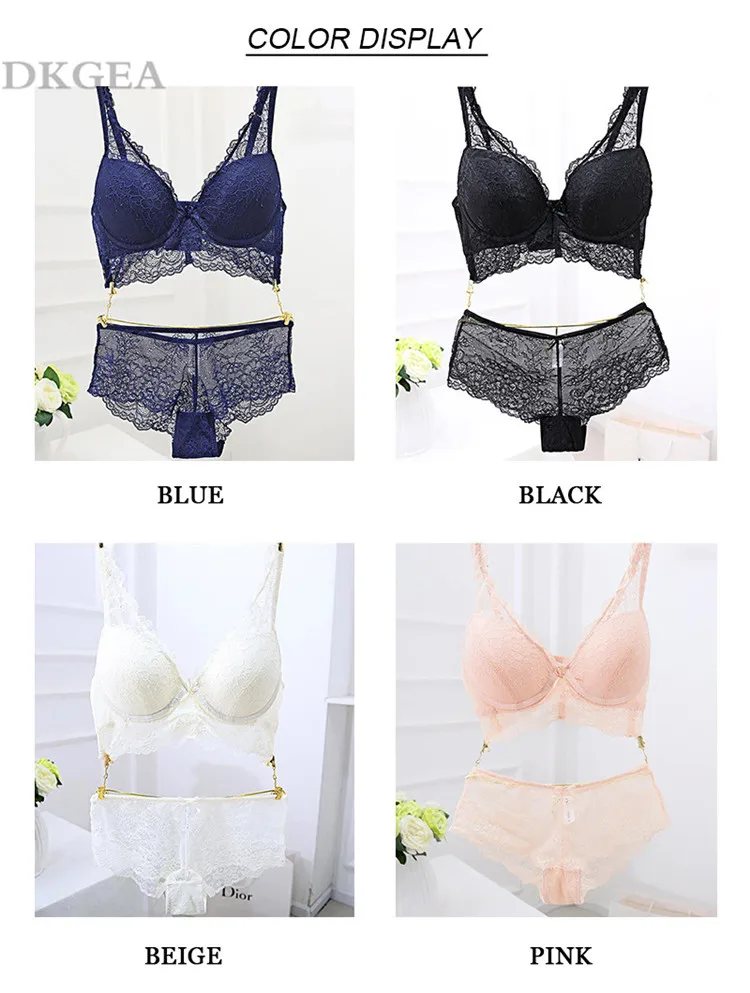 New Super Gather Blue Bras Women Lingerie Sets Embroidery Lace Sexy Underwear Set Cotton Thick