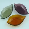 Hand made colored Leaf shape mini glass plate dishes