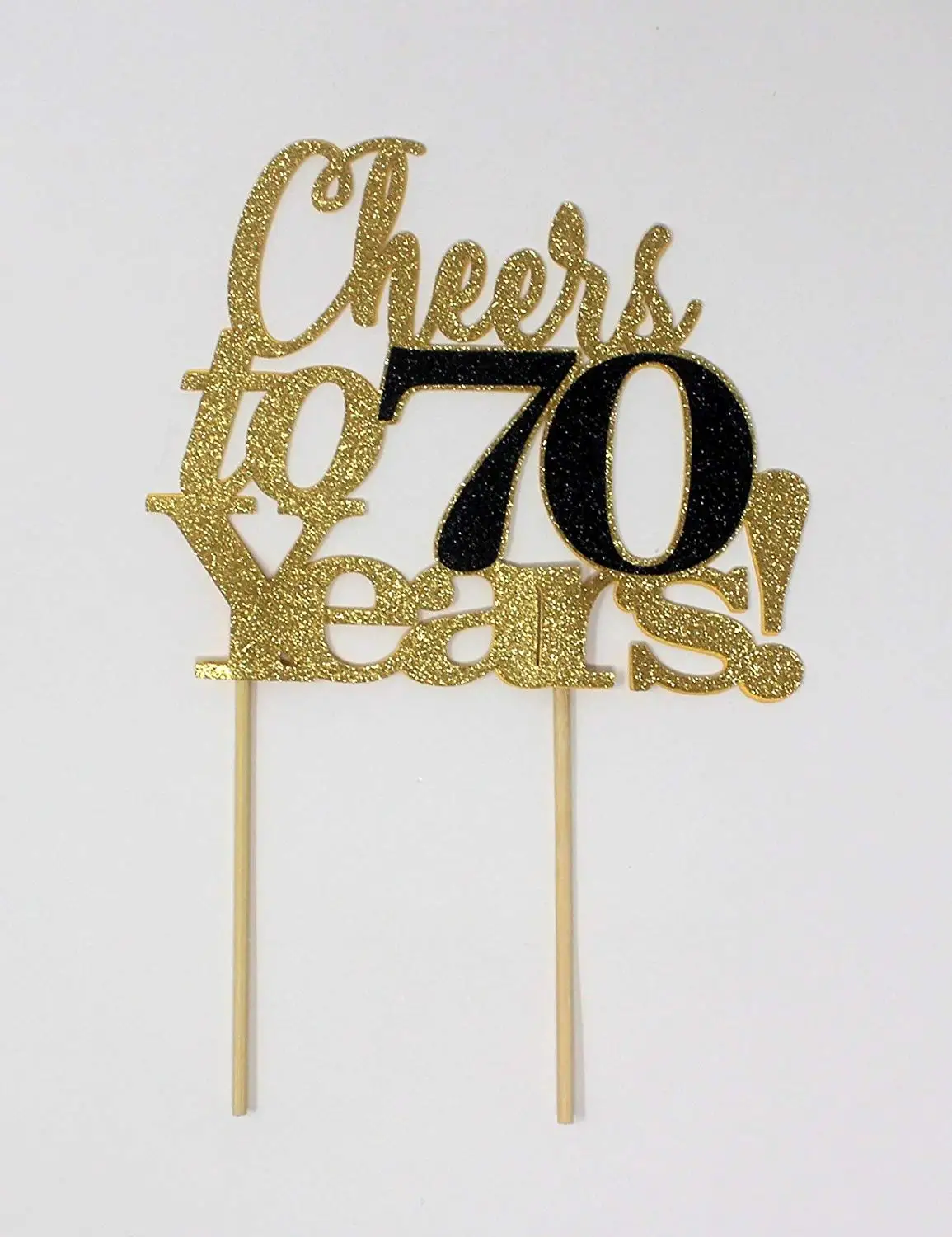 All About Details Cheers to 70 Years! Cake Topper,1pc, 70th Birthday, Anniversary, Party Decor, Glitter Topper (Gold & Black)
