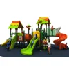 Amusement park playground structure with rides and swing sets