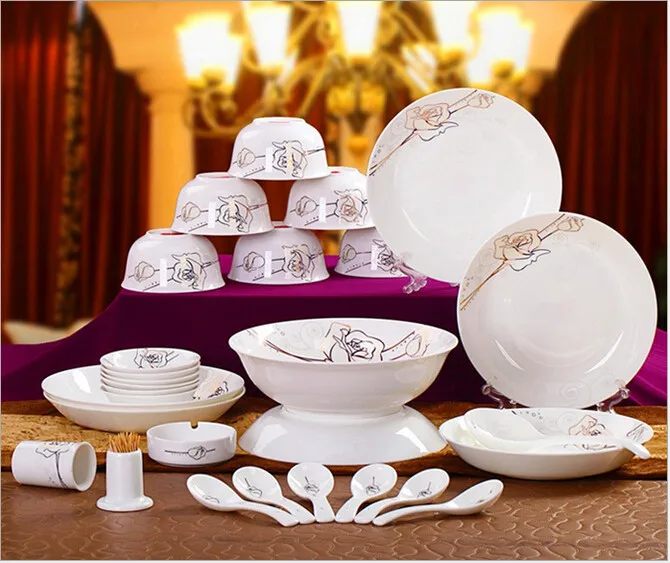 Haonai Chinese Style Bone China Dinnerware Set White Multiple Dinner