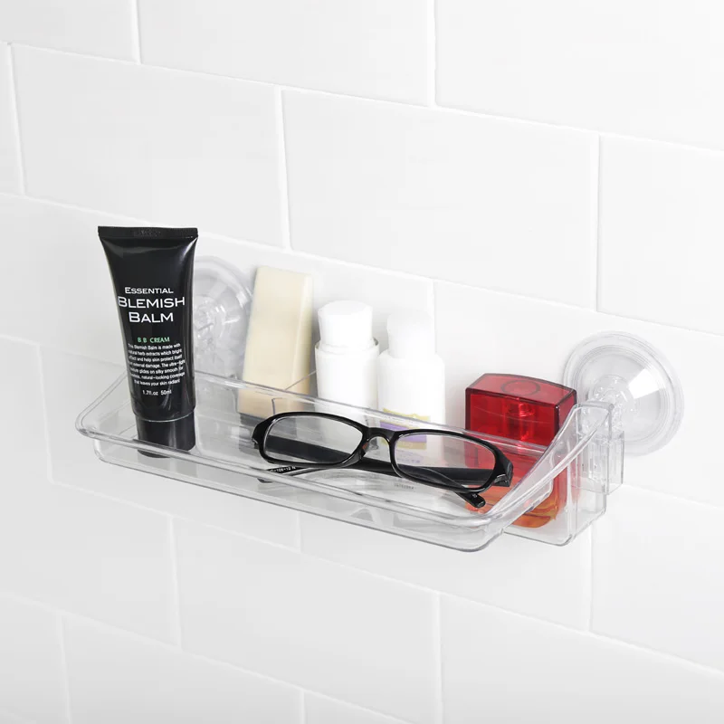 Bathroom Suction Cup Shelf Clear Plastic Tray Suction Cup Shelf Clear Plastic Tray