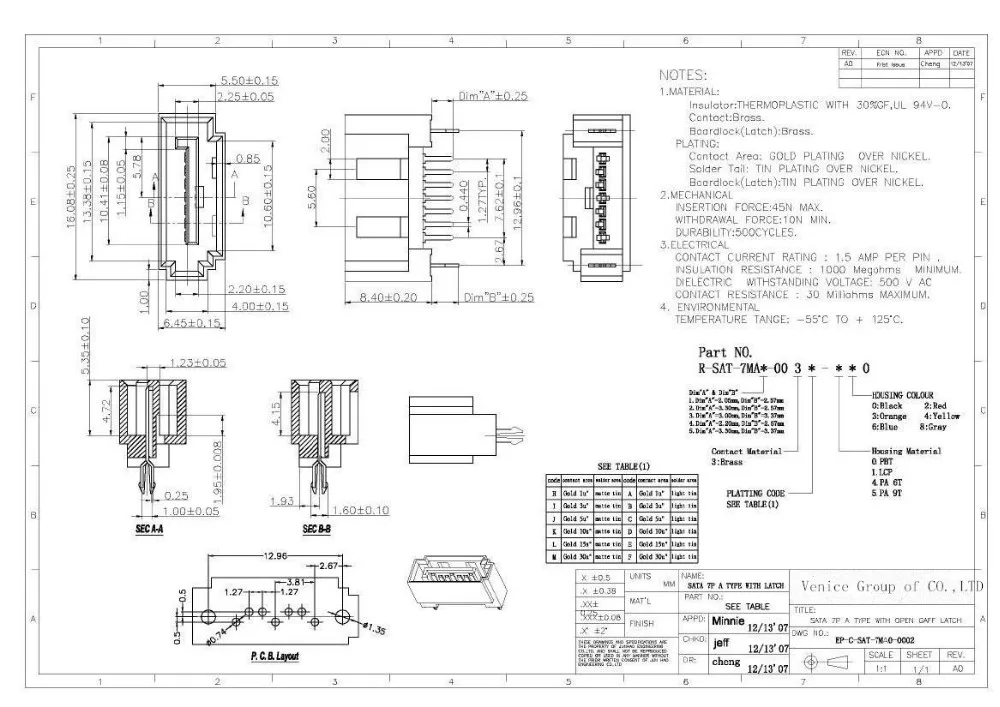 Pcb Application Straight Dip Sata Sockets Sata Data Connector Buy