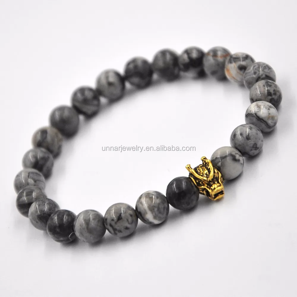 New Fashion Gray Pico Jasper Bead Bracelets Festival Gift Leopard New Fashion Gray Pico Jasper Bead Bracelets Festival Gift Leopard Charms Bracelet For Men