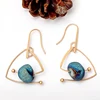 Hot Blue Natural Stone Drop Earrings For Women Vintage Gold Copper Triangle Geometric Dangle Earring Jewelry Wholesale (KDR031)