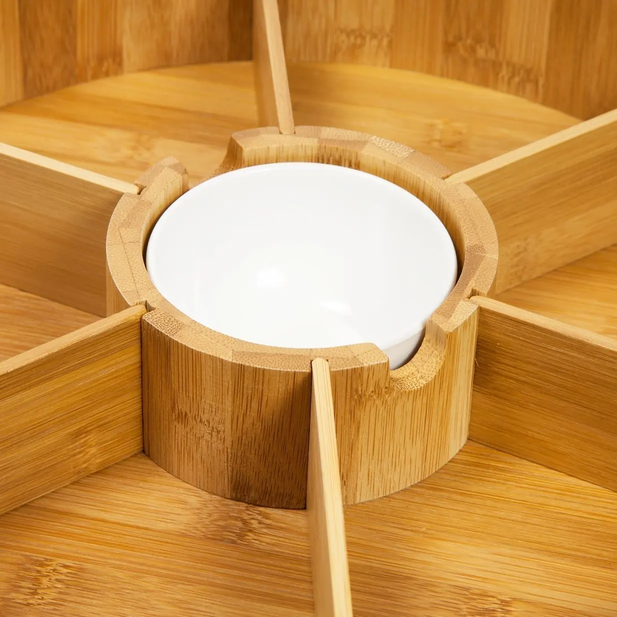 Bamboo Lazy Susan With Removable Dividers And Ceramic Centre Buy Lazy