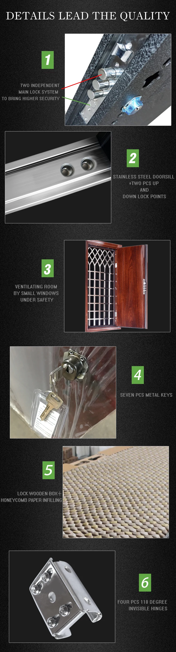 For home high security exterior front main safety door in door with opening 304 stainless steel small window designs