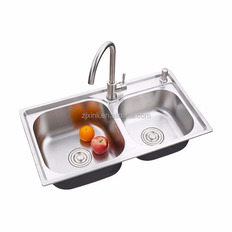 72*40cm Sus304 Stainless Steel Countertop Double Bowl Kitchen Sink
