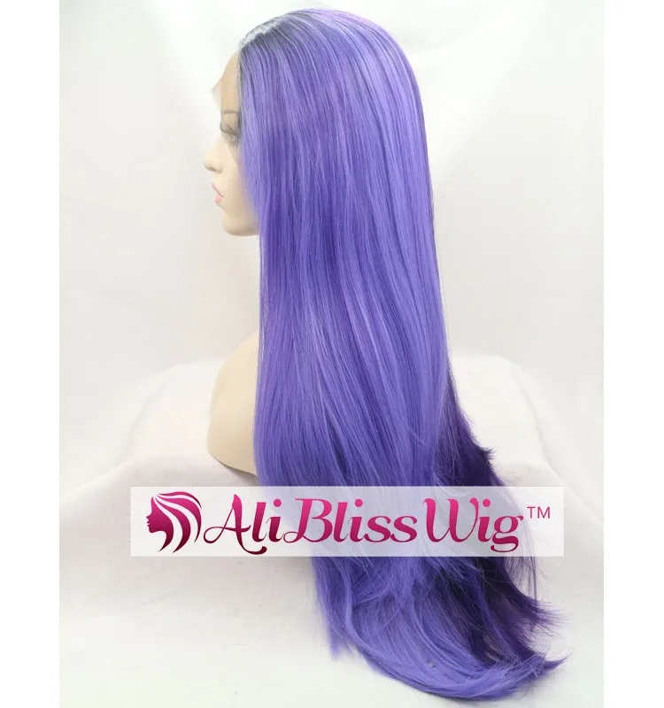 Lace Front Synthetic Wig Half And Half Color Middle Part Long Straight Black Roots Ombre Dark Light Purple Buy Half And Half Color Lace Front Synthetic Wig Middle Part Lace Front Synthetic