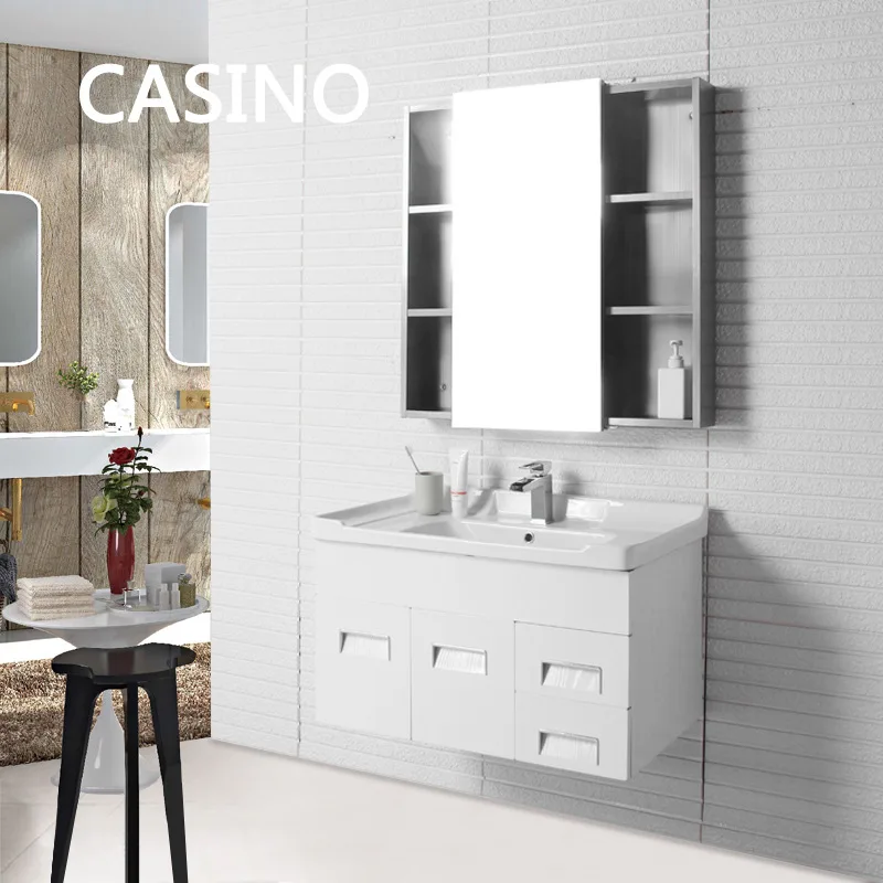 White Color Hotel Bathroom Sink Cabinet Ceramic Wash Basin Vanities