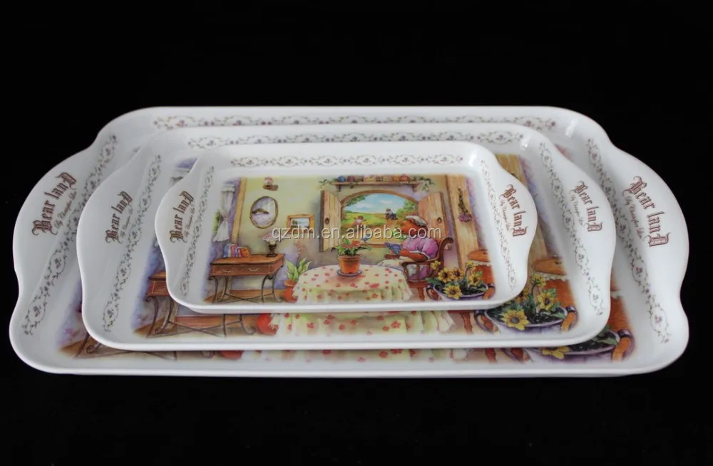 18 Inch Melamine Serving Tray With Flower Decal Print