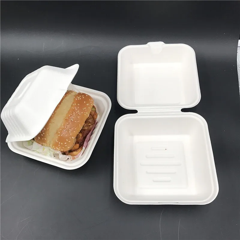 Custom Sugarcane Bagasse Takeaway Clamshell Box Disposable