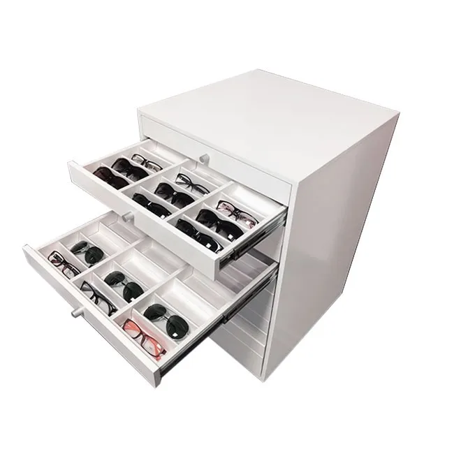 Metallic Sliding Drawer Mdf Wood Sunglasses Eeyglass Storage Organizer